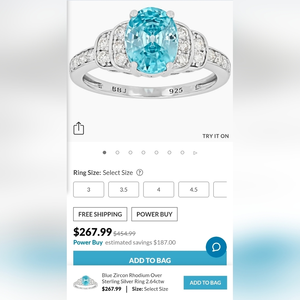 Natural Cambodian Blue Zircon & White Zircon Ring Sterling Silver Size 6 - Picture 10 of 10